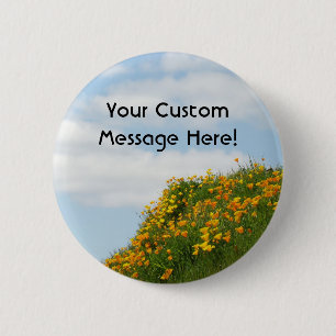 Custom Buttons Your Message Blue Sky Poppies