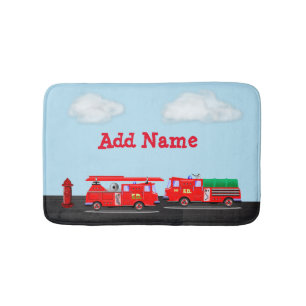 Custom by Adding Your Name to Fire Truck Bath Mat