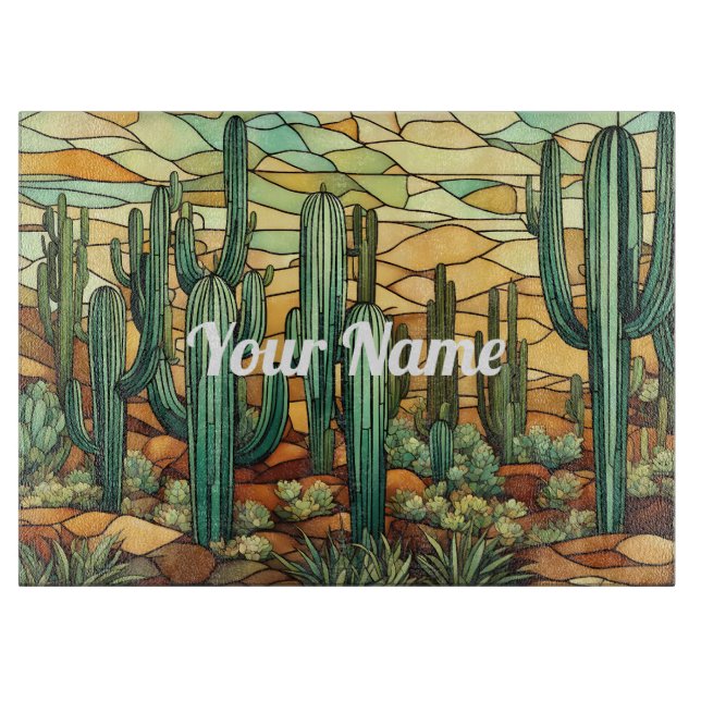 Custom Cactus Charm Board Glass Cutting Board (Front)