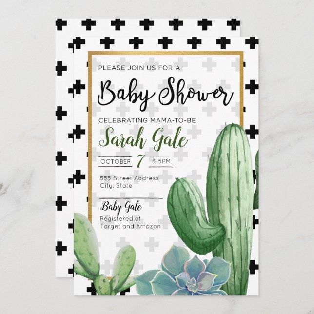 Custom Cactus Succulent Baby Shower Invitation (Front/Back)