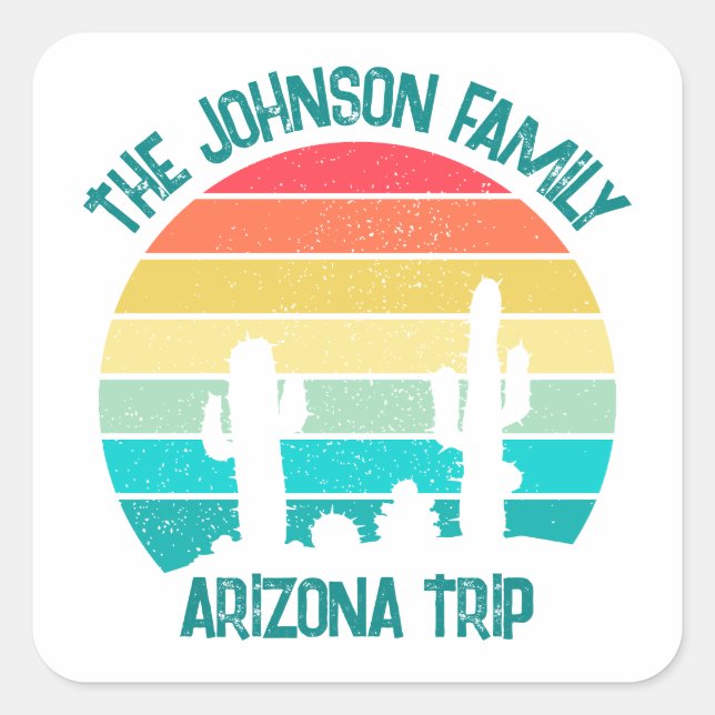 Custom Cactus Sunset Arizona Desert Trip Square Sticker (Front)