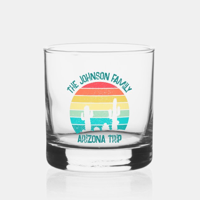 Custom Cactus Sunset Arizona Desert Trip Whiskey Glass (Front)