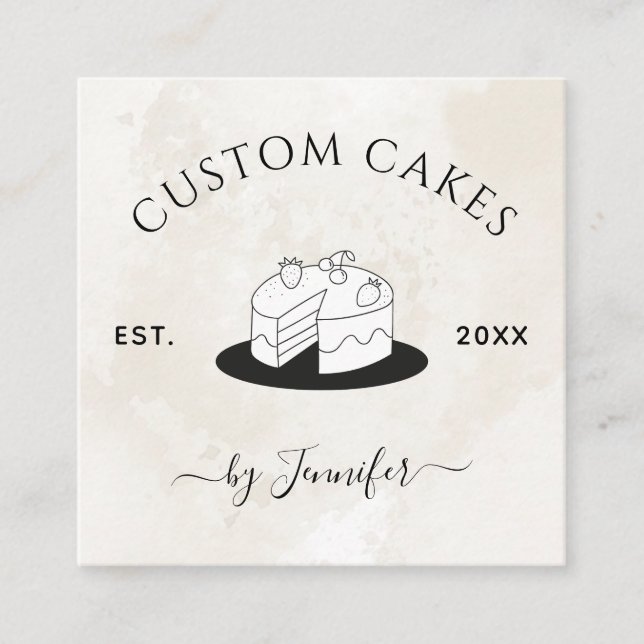 Custom Cake Design Marble Social Media Elegant Squ Square Business Card (Front)