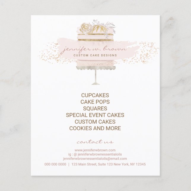 Custom Cakes Baker Event Patisserie Flyer Girly (Front)