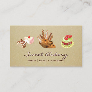 Custom Cakes & Breads Rolls Dessert Bakery Store Business Card