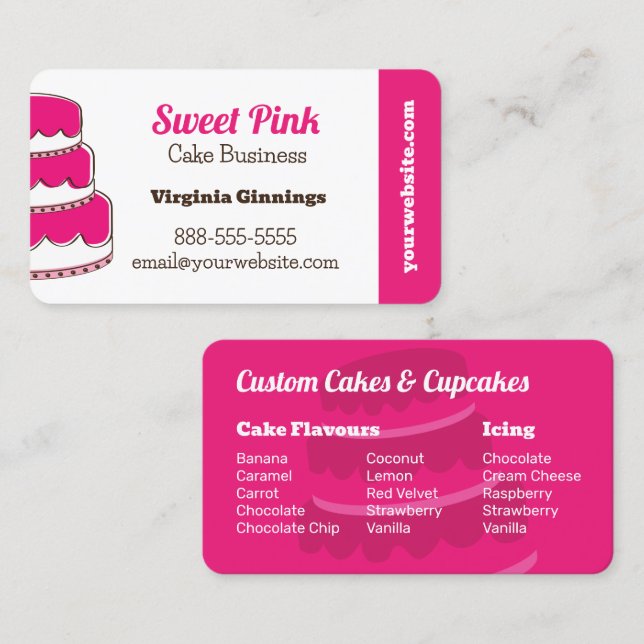 Custom Cakes Pink Bakery Menu Flavors Business Card (Front/Back)