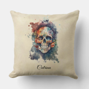 Custom Calavera Hermosa Day of the Dead Skull Cushion