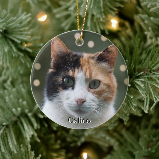 Custom Calico Cat Photo Personalised Ceramic Ornament (Tree)