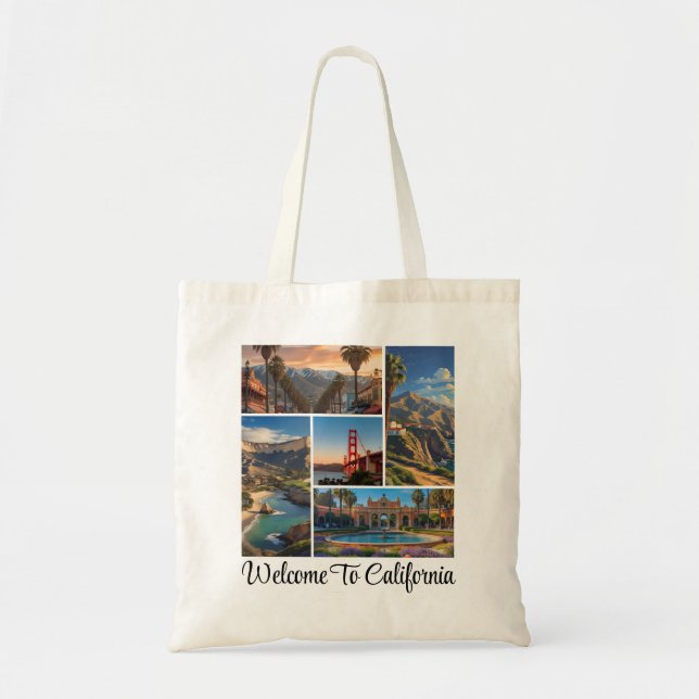 Custom California City Landmarks Photo Collage Tote Bag (Front)