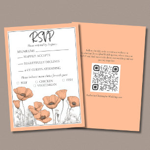 Custom California Poppy Peach Floral Wedding RSVP Card