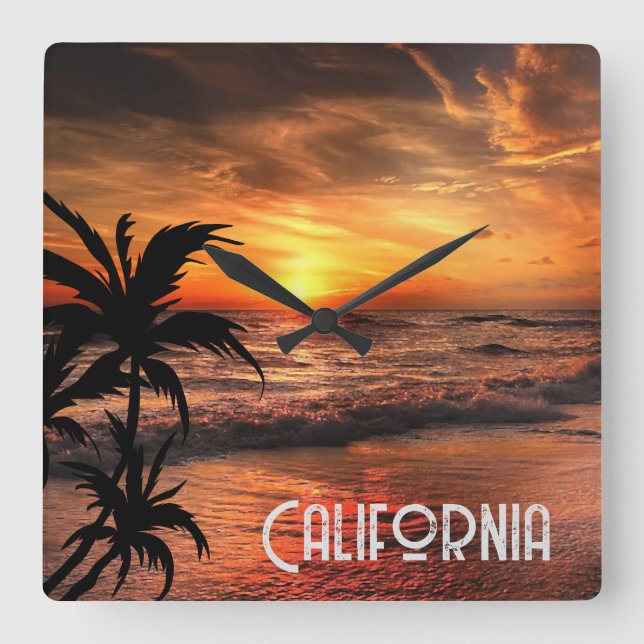 CUSTOM CALIFORNIA SUNSET BEACH NATURE BEAUTY  SQUARE WALL CLOCK (Front)