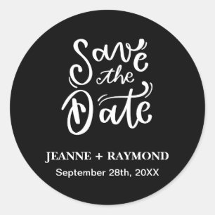 Custom Calligraphy Black Wedding Save the Date Classic Round Sticker