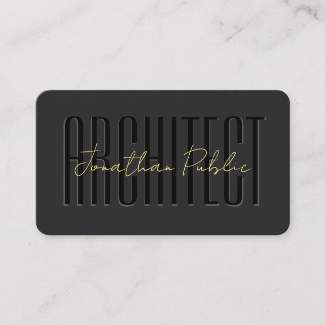 Custom Calligraphy Gold Text Script Luxe Architect Business Card (Front)