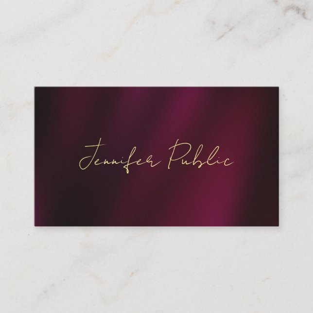 Custom Calligraphy Gold Text Script Luxe Glossy Business Card (Front)