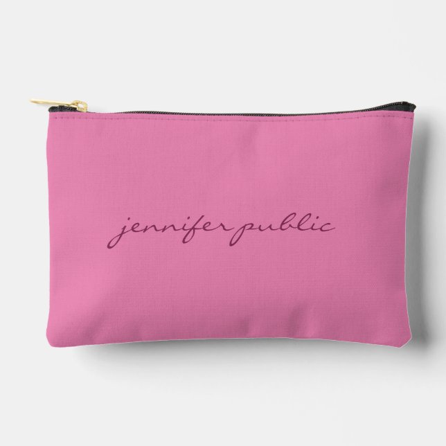 Custom Calligraphy Name Text Template Solid Pink Accessory Pouch (Front)