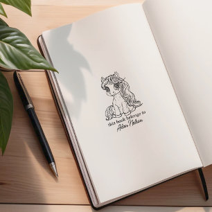 Custom Calligraphy Pony Bookplate Rubber Stamp
