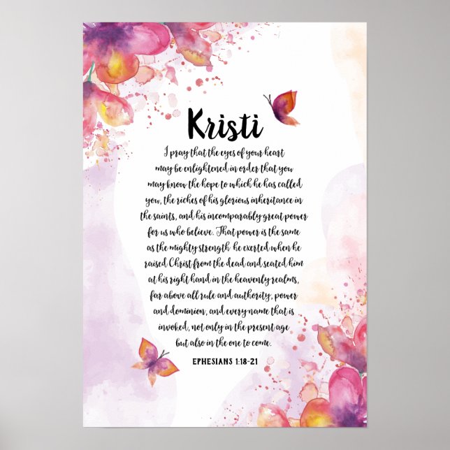 Custom Calligraphy Prayer Poster, Eph. 1:18-21 Poster (Front)