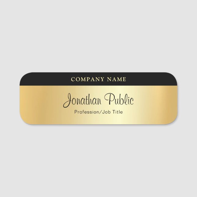 Custom Calligraphy Script Modern Elegant Glam Gold Name Tag (Front)