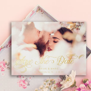 Custom Calligraphy Script Photo Save the Date 