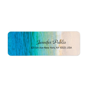 Custom Calligraphy Script Seaside Beach Waves Sand Return Address Label