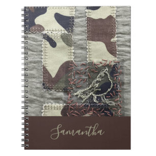 Custom Camo Bird Patchwork Look Brown Green Nature Notebook