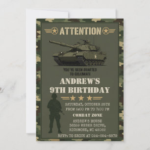 Custom Camo Military Birthday Party Invitation