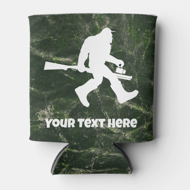 Custom Camouflage Sasquatch Bigfoot Can Cooler (Front)