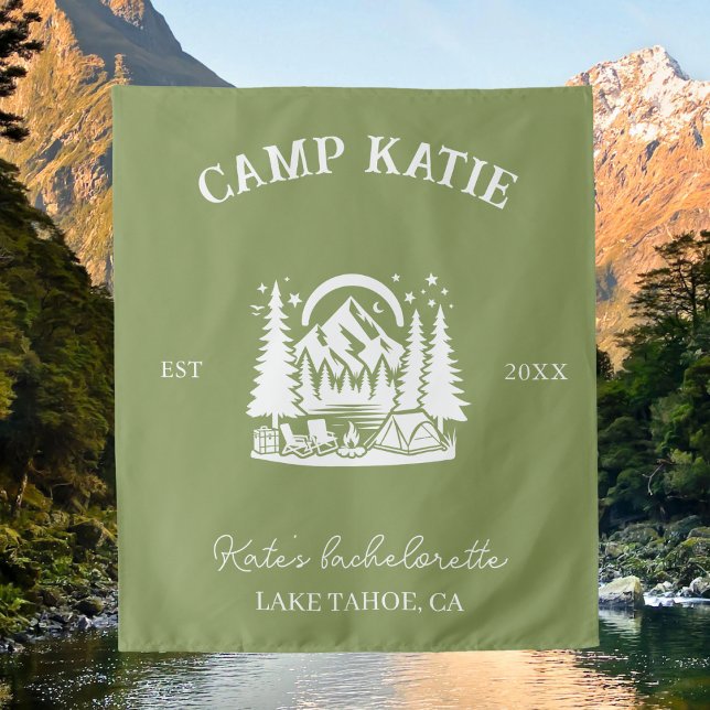 Custom Camp Bachelorette Party Camping Bridal Tapestry (Creator Uploaded)