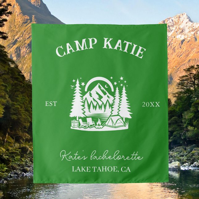 Custom Camp Bachelorette Party Camping Bridal Tapestry (Creator Uploaded)
