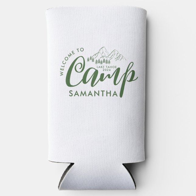 Custom Camp Bachelorette Party Modern Rustic Seltzer Can Cooler (Front)
