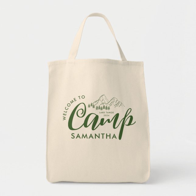 Custom Camp Bachelorette Party Modern Rustic Tote Bag (Front)