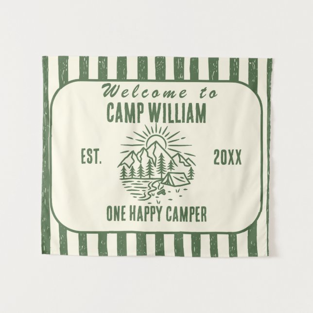 Custom Camp Birthday Tapestry – Rustic Mountain (Front (Horizontal))