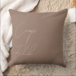 Custom Camp Bride Mocha Mousse Cushion<br><div class="desc">Add a touch of cosy elegance to your bachelorette celebration with this personalised Camp Bride pillow in Colour of the year 2025 Mocha Mousse colour. Featuring stylish Cream Tan script text, this pillow is a perfect keepsake or décor piece for rustic, nature-inspired bridal celebrations. Customise it with the bride-to-be's name...</div>
