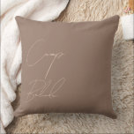 Custom Camp Bride Mocha Mousse Cushion<br><div class="desc">Add a touch of cosy elegance to your bachelorette celebration with this personalised Camp Bride pillow in Colour of the year 2025 Mocha Mousse colour. Featuring stylish Cream Tan script text, this pillow is a perfect keepsake or décor piece for rustic, nature-inspired bridal celebrations. Customise it with the bride-to-be's name...</div>