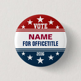 Custom Campaign Button Red, White Blue