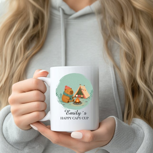 Custom Camping Capybara Mug with Name  (Custom Camping Happy Capybara Cup Name Custom Mug with your Name & Text. )