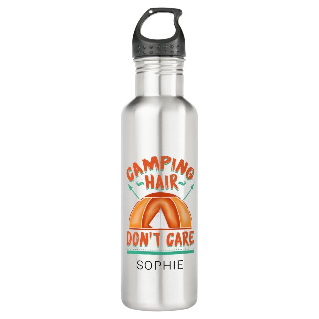 Custom Camping Hair Don't Care Funny Adventure 710 Ml Water Bottle (Front)