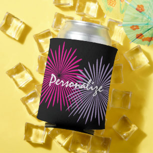 Custom can cooler with pink fireworks design