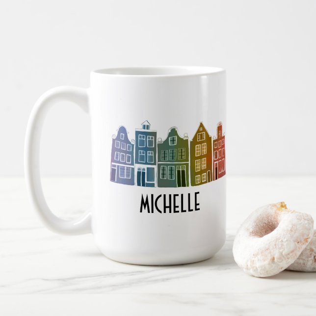 CUSTOM Canal House Rainbow Amsterdam Holland Dutch Coffee Mug (With Donut)