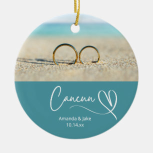 Custom Cancun Destination Beach Wedding Ceramic Ornament