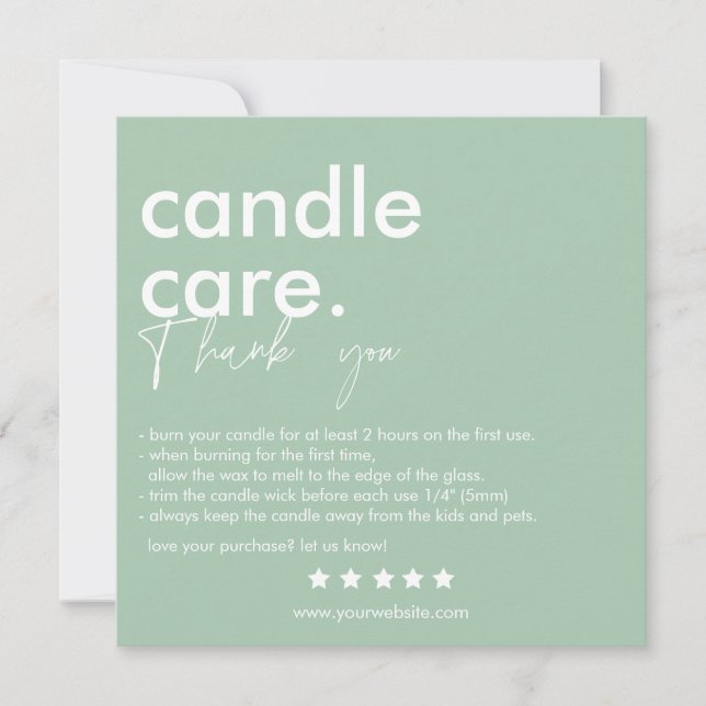 Custom Candle Care & Thank You Card – Editable  (Front)