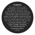 Custom Candle Warning Label Black on White Matte