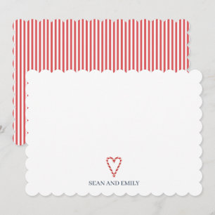Custom Candy Cane Heart Christmas Stationary Thank You Card