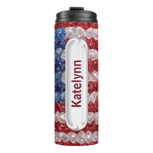 Custom Candy Red White & Blue American Flag Thermal Tumbler