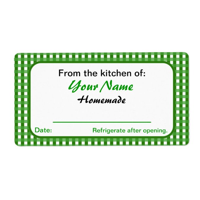 Custom Canning Jar Labels Green Checks Add Name (Front)