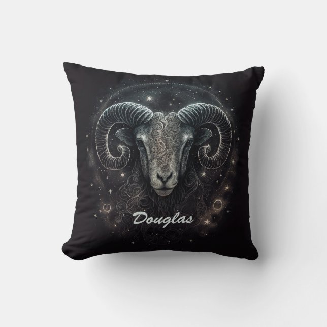 Custom Capricorn Zodiac Sign Black  Cushion (Front)