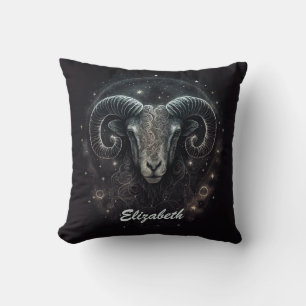 Custom Capricorn Zodiac Sign Black Cushion