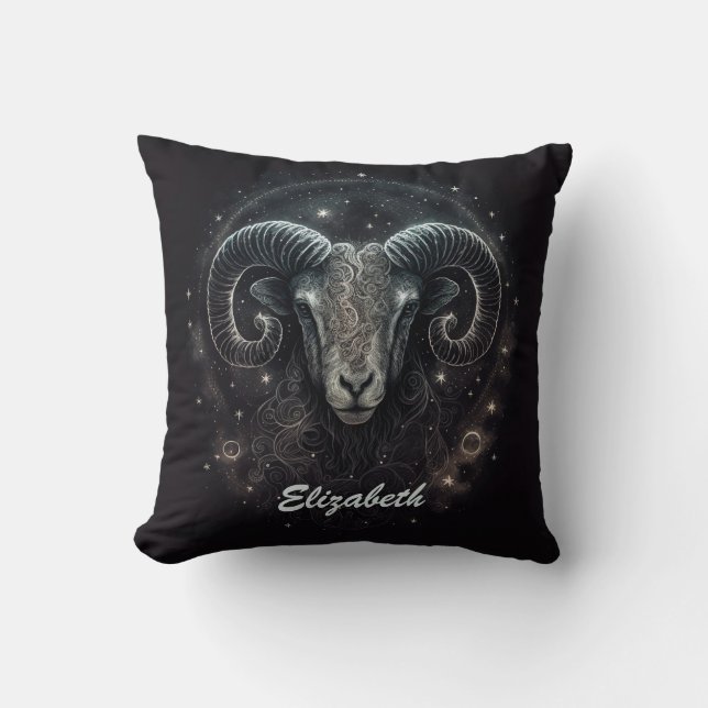 Custom Capricorn Zodiac Sign Black  Cushion (Front)
