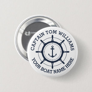Custom captain and boat name anchor  6 cm round badge