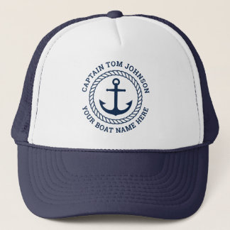 Custom captain and boat name anchor and rope trucker hat